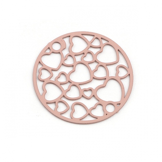Picture of Copper Filigree Stamping Connectors Round Pale Pinkish Gray Heart 20mm Dia., 10 PCs