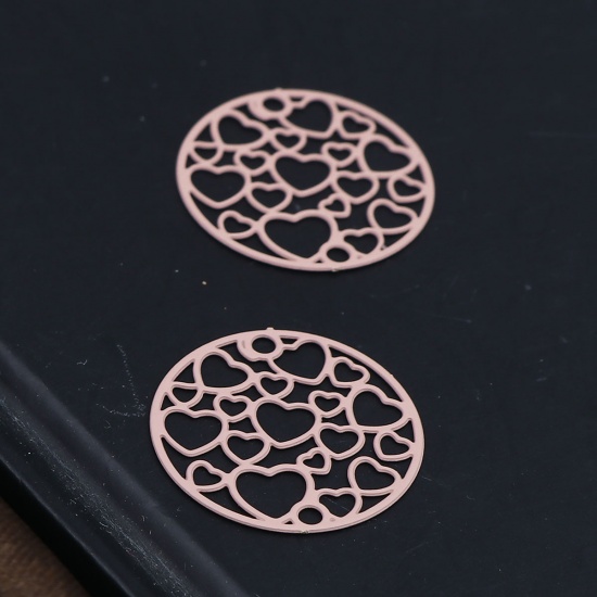 Picture of Brass Filigree Stamping Connectors Round Pale Pinkish Gray Heart 20mm Dia., 10 PCs                                                                                                                                                                            