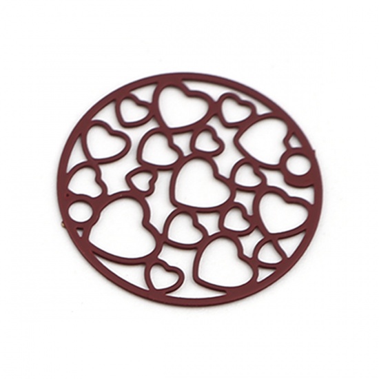 Picture of Brass Filigree Stamping Connectors Round Wine Red Heart 20mm Dia., 10 PCs                                                                                                                                                                                     