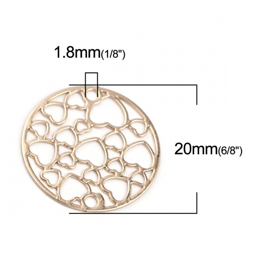 Picture of Brass Filigree Stamping Connectors Round Light Golden Heart 20mm Dia., 10 PCs                                                                                                                                                                                 