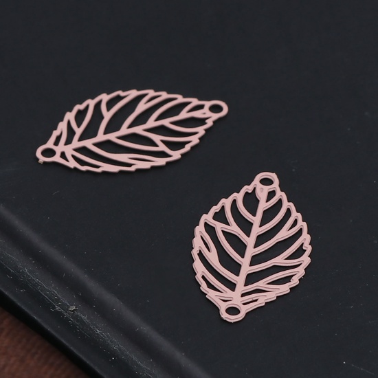 Picture of Brass Filigree Stamping Connectors Leaf Pale Pinkish Gray 19mm x 11mm, 20 PCs                                                                                                                                                                                 