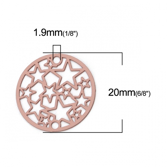 Picture of Brass Filigree Stamping Connectors Round Pale Pinkish Gray Pentagram Star 20mm Dia., 10 PCs                                                                                                                                                                   