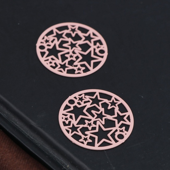 Picture of Brass Filigree Stamping Connectors Round Pale Pinkish Gray Pentagram Star 20mm Dia., 10 PCs                                                                                                                                                                   
