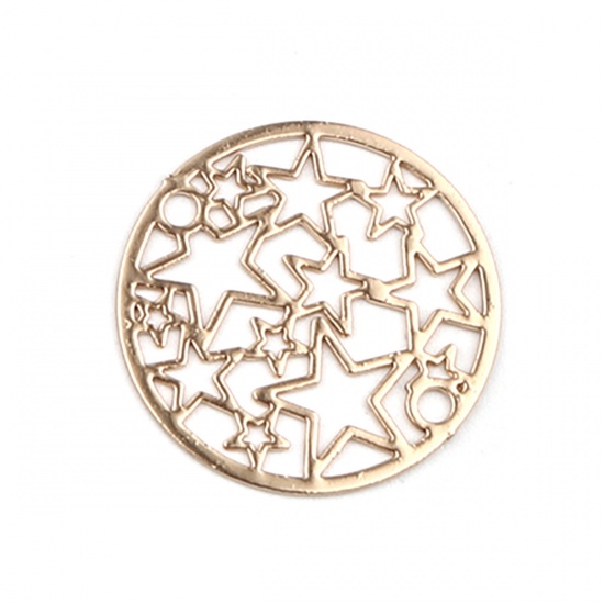 Picture of Brass Filigree Stamping Connectors Round Gold Plated Pentagram Star 20mm Dia., 10 PCs                                                                                                                                                                         