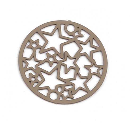 Picture of Brass Filigree Stamping Connectors Round Light Coffee Pentagram Star 20mm Dia., 10 PCs                                                                                                                                                                        