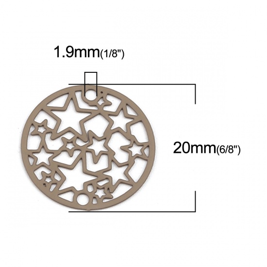 Picture of Brass Filigree Stamping Connectors Round Light Coffee Pentagram Star 20mm Dia., 10 PCs                                                                                                                                                                        