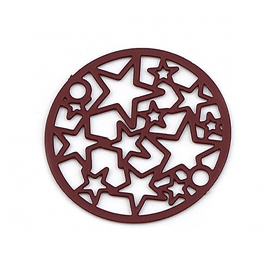 Picture of Brass Filigree Stamping Connectors Round Wine Red Pentagram Star 20mm Dia., 10 PCs                                                                                                                                                                            
