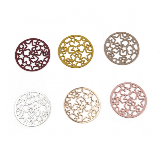 Picture of Brass Filigree Stamping Connectors Round Wine Red Pentagram Star 20mm Dia., 10 PCs                                                                                                                                                                            
