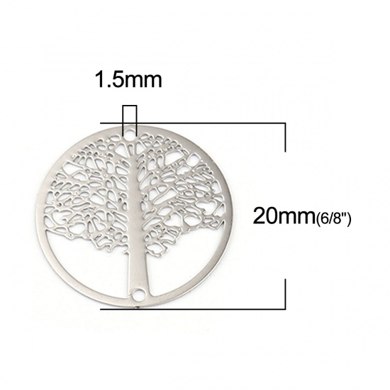 Picture of Brass Filigree Stamping Connectors Round Silver Tone Tree 20mm Dia., 10 PCs                                                                                                                                                                                   