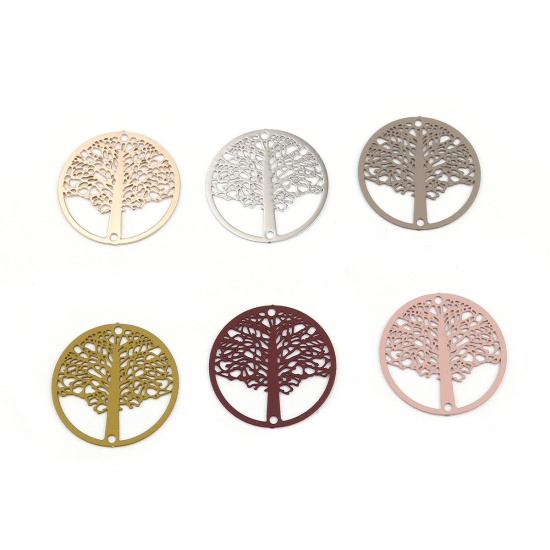 Picture of Brass Filigree Stamping Connectors Round Silver Tone Tree 20mm Dia., 10 PCs                                                                                                                                                                                   