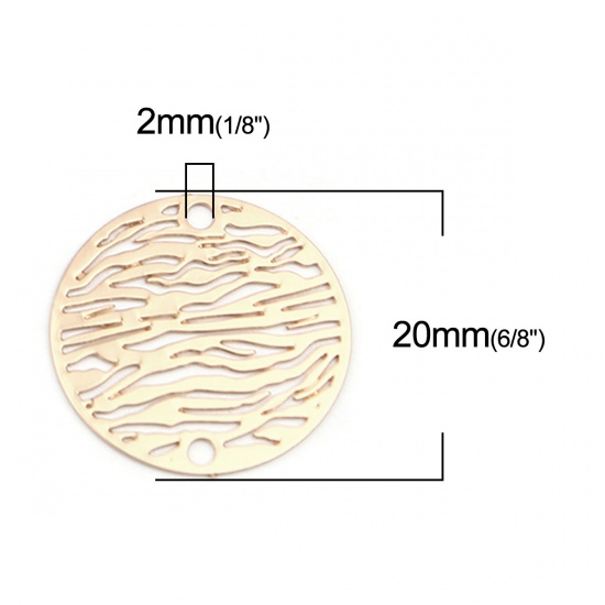 Picture of Brass Filigree Stamping Connectors Round Gold Plated Stripe 20mm Dia., 10 PCs                                                                                                                                                                                 