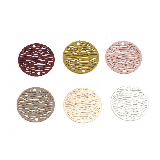 Picture of Brass Filigree Stamping Connectors Round Silver Tone Stripe 20mm Dia., 10 PCs                                                                                                                                                                                 