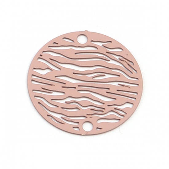 Picture of Brass Filigree Stamping Connectors Round Pale Pinkish Gray Stripe 20mm Dia., 10 PCs                                                                                                                                                                           