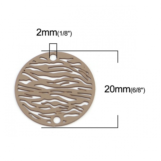 Picture of Brass Filigree Stamping Connectors Round Light Coffee Stripe 20mm Dia., 10 PCs                                                                                                                                                                                