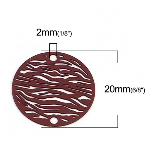 Picture of Brass Filigree Stamping Connectors Round Wine Red Stripe 20mm Dia., 10 PCs                                                                                                                                                                                    