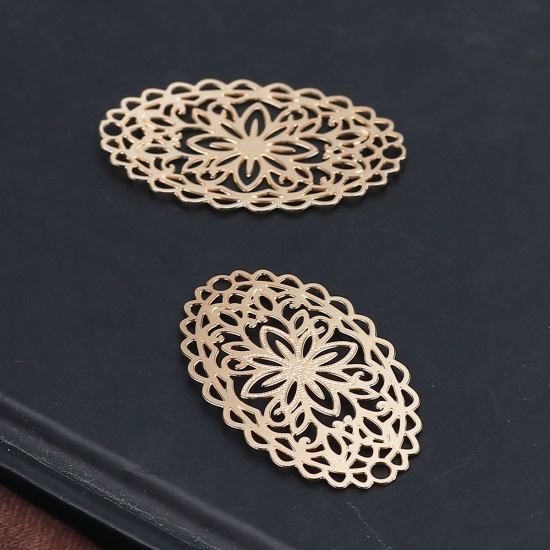 Picture of Brass Filigree Stamping Connectors Oval Gold Plated 30mm x 18mm, 10 PCs                                                                                                                                                                                       