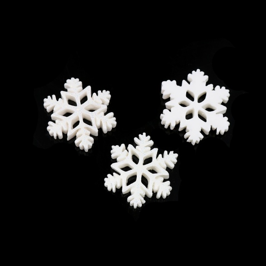 Picture of Resin Embellishments Christmas Snowflake White 28mm x 24mm, 10 PCs