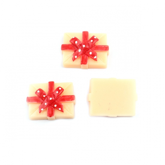 Picture of Resin Embellishments Christmas Gift Box Orange 26mm x 21mm, 10 PCs