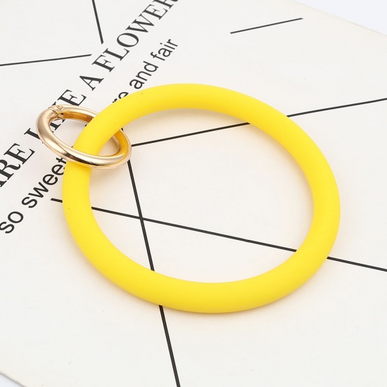 Picture of Silicone Keychain & Keyring Gold Plated Yellow Circle Ring 11.5mm x 9cm, 1 Piece
