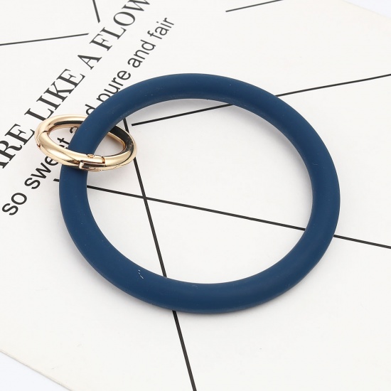 Picture of Silicone Keychain & Keyring Gold Plated Deep Blue Circle Ring 11.5mm x 9cm, 1 Piece