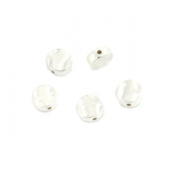 Picture of Zinc Based Alloy Spacer Beads Flat Round Silver Plated About 7mm Dia., Hole: Approx 0.9mm, 20 PCs