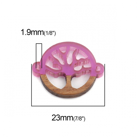 Изображение Дерево & Смола Коннекторы фурнитуры Круглые Фиолетовый Дерево С узором ажурная резьба 23мм x 18мм, 5 ШТ