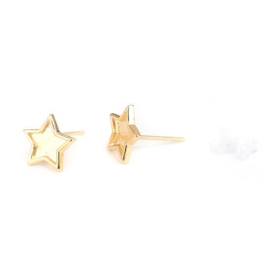 Picture of Brass Earrings 18K Real Gold Plated Pentagram Star W/ Loop (Fits 6.6mm x 6.6mm) 10mm x 10mm, Post/ Wire Size: (21 gauge), 2 PCs                                                                                                                               