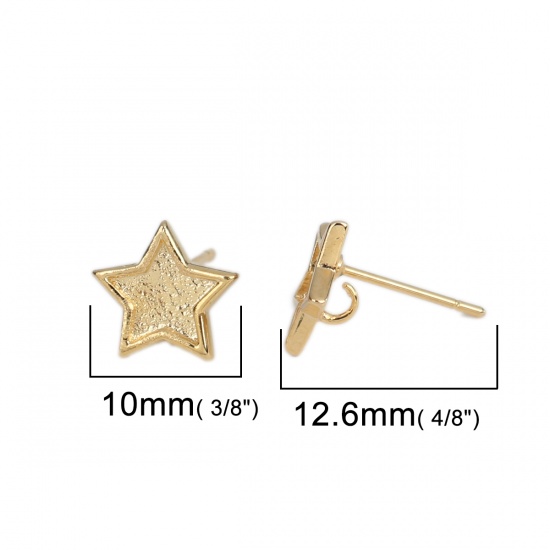Bild von Messing Ohrring 18K Vergoldet Pentagramm Stern M/Öse (für 6.6mm x 6.6mm) 10mm x 10mm, Drahtstärke: (21 gauge), 2 Stück