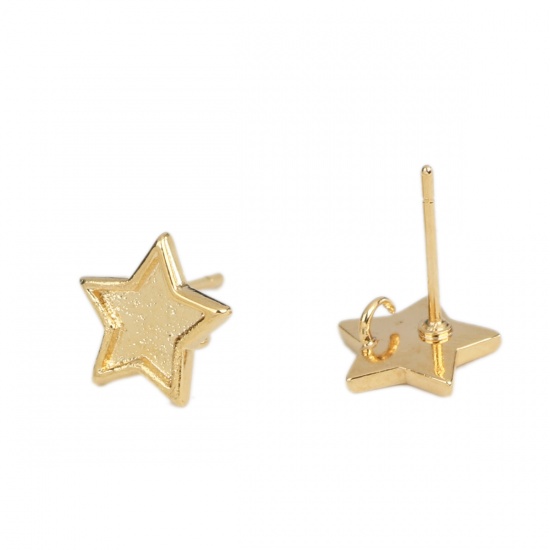 Bild von Messing Ohrring 18K Vergoldet Pentagramm Stern M/Öse (für 6.6mm x 6.6mm) 10mm x 10mm, Drahtstärke: (21 gauge), 2 Stück