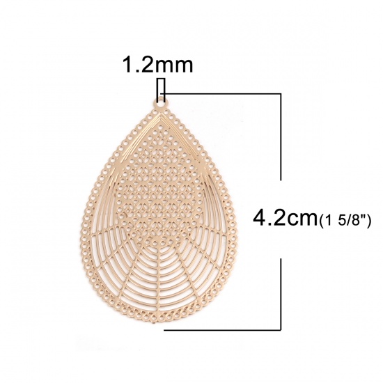 Bild von Messing Filigran Stempel Verzierung Anhänger Tropfen Vergoldet 4.2cm x 2.7cm, 10 Stück