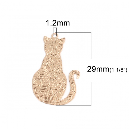 Bild von Messing Filigran Stempel Verzierung Charms Katze Vergoldet 29mm x 17mm, 10 Stück                                                                                                                                                                              