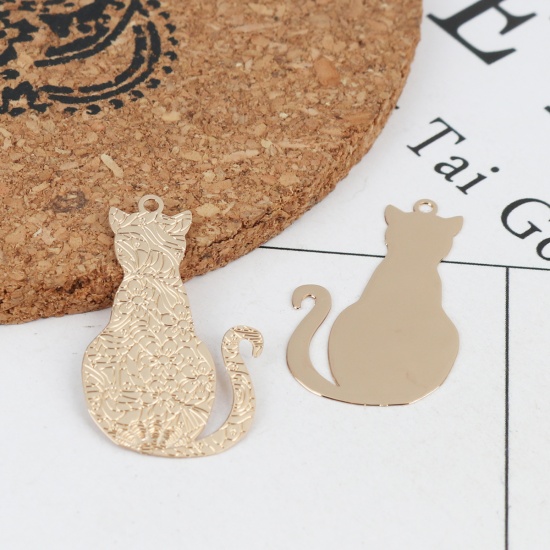 Picture of Brass Filigree Stamping Charms Gold Plated Cat Animal 29mm x 17mm, 10 PCs                                                                                                                                                                                     