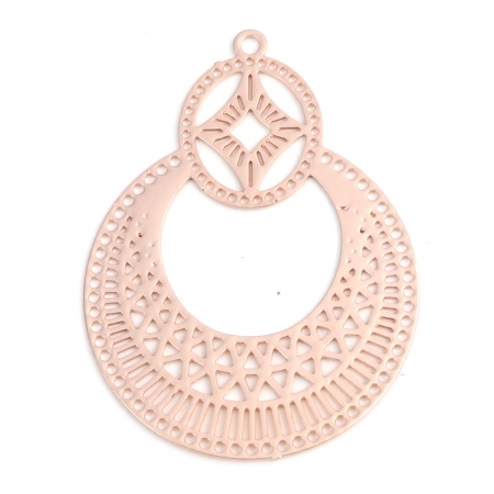 Pendentifs Estampe en Filigrane en Laiton Ovale Or Rose Creux 3.2cm x 2.4cm, 10 Pcs