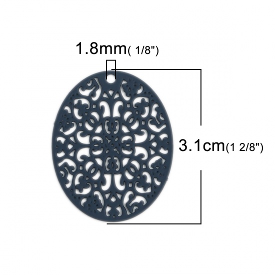 Bild von Messing Filigran Stempel Verzierung Anhänger Oval Lila Grau 3.1cm x 2.4cm, 10 Stück