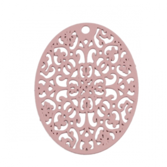 Picture of Brass Pendants Pink Oval Filigree 3.1cm x 2.4cm, 10 PCs                                                                                                                                                                                                       
