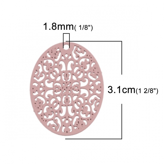 Bild von Messing Anhänger Oval Rosa Filigran 3.1cm x 2.4cm, 10 Stück