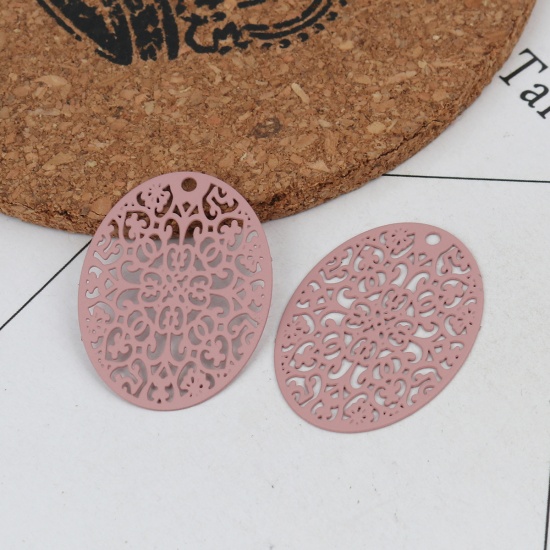 Bild von Messing Anhänger Oval Rosa Filigran 3.1cm x 2.4cm, 10 Stück