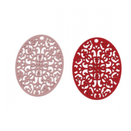 Bild von Messing Anhänger Oval Rosa Filigran 3.1cm x 2.4cm, 10 Stück