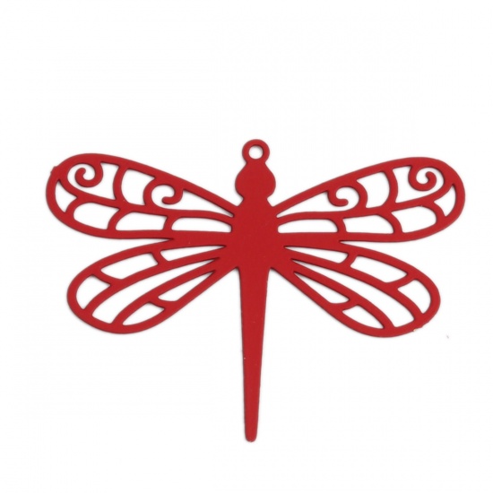 真鍮 昆虫 ペンダント 赤 トンボ 透かし 3.5cm x 2.7cm、 10 個                                                                                                                                                                                                                      の画像