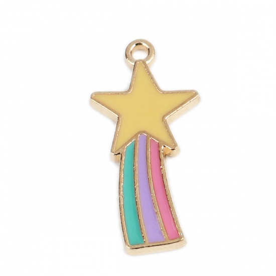 Picture of Zinc Based Alloy Galaxy Charms Star Gold Plated Multicolor Enamel 27mm x 13mm, 10 PCs