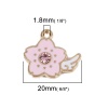 Picture of Zinc Based Alloy Charms Sakura Flower Gold Plated Light Pink Wing Enamel 20mm x 19mm, 10 PCs