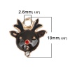 Picture of Zinc Based Alloy Christmas Charms Deer Animal Gold Plated Black Enamel 18mm x 16mm, 10 PCs