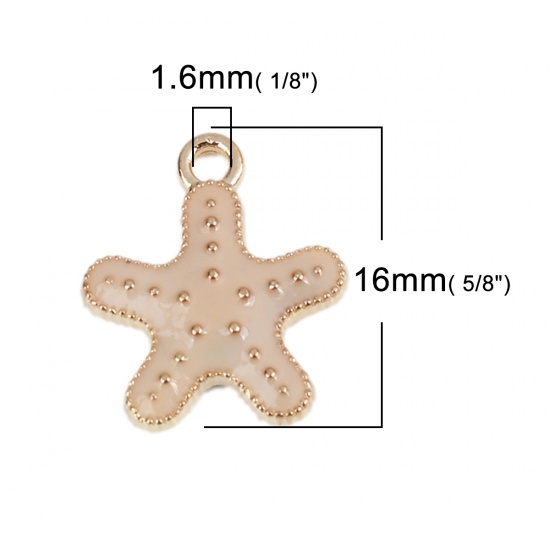 Picture of Zinc Based Alloy Ocean Jewelry Charms Star Fish Gold Plated Creamy-White Enamel 16mm x 14mm, 20 PCs