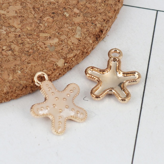 Picture of Zinc Based Alloy Ocean Jewelry Charms Star Fish Gold Plated Creamy-White Enamel 16mm x 14mm, 20 PCs