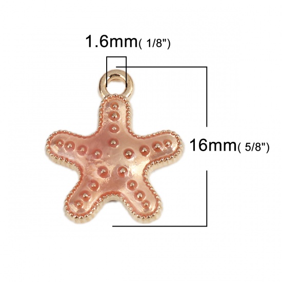 Picture of Zinc Based Alloy Ocean Jewelry Charms Star Fish Gold Plated Pink Enamel 16mm x 14mm, 20 PCs