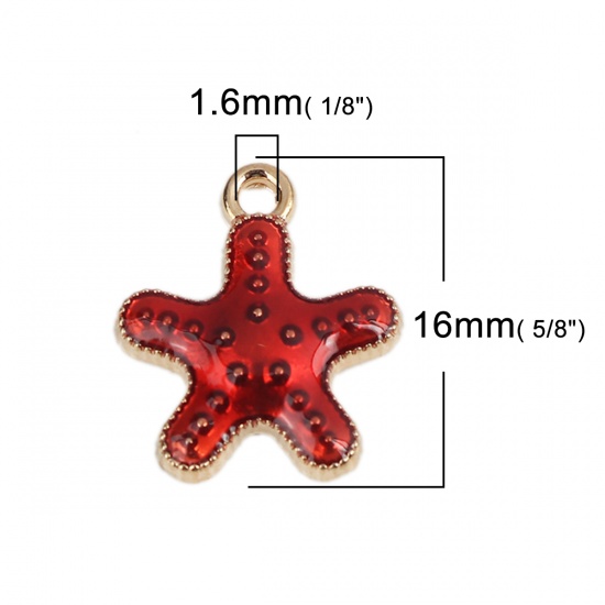 Picture of Zinc Based Alloy Ocean Jewelry Charms Star Fish Gold Plated Red Enamel 16mm x 14mm, 20 PCs