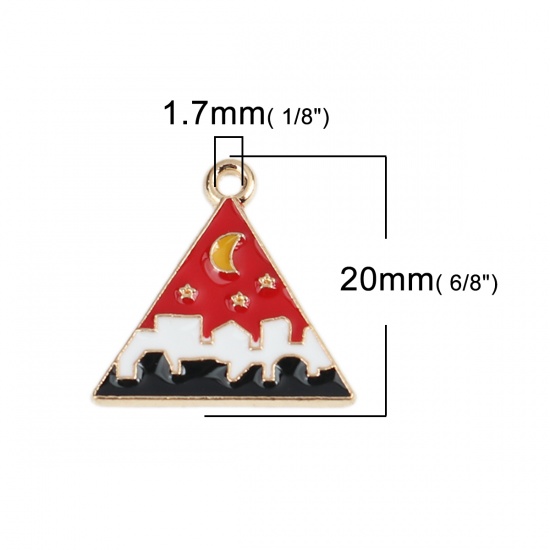 Immagine di Lega di Zinco Charms Triangolo Oro Placcato Multicolore Luna Smalto 20mm x 19mm , 10 Pz