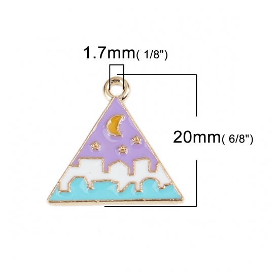 Immagine di Lega di Zinco Charms Triangolo Oro Placcato Multicolore Smalto 20mm x 19mm , 10 Pz