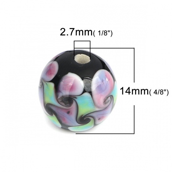 Picture of Lampwork Glass Beads Round Multicolor About 14mm Dia, Hole: Approx 2.7mm, 1 Piece
