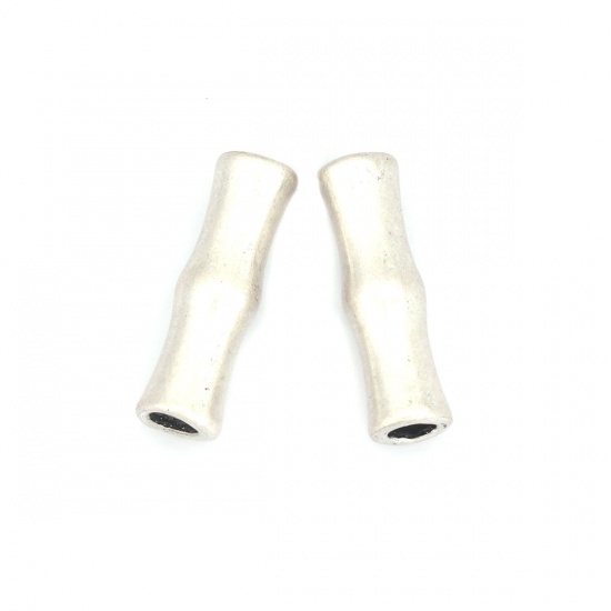 Picture of Zinc Based Alloy Spacer Beads Bamboo-shaped Antique Silver Color Filled About 22mm x 7mm, Hole: Approx 3.8mm, 5 PCs